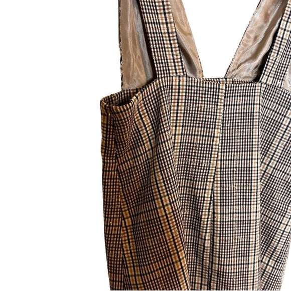 Zara Tan Plaid Academia Pinafore Mini Dress - Picture 4 of 5